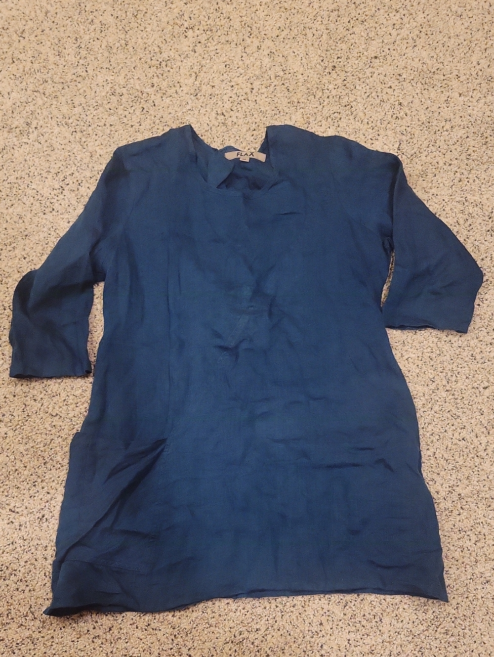 Flax Linen Tunic Blouse Top Deep Dark Teal Medium